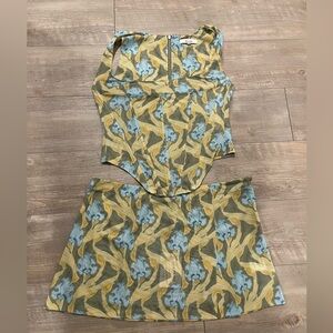 MIAOU SET blue yellow matching set skirt and corset top size M